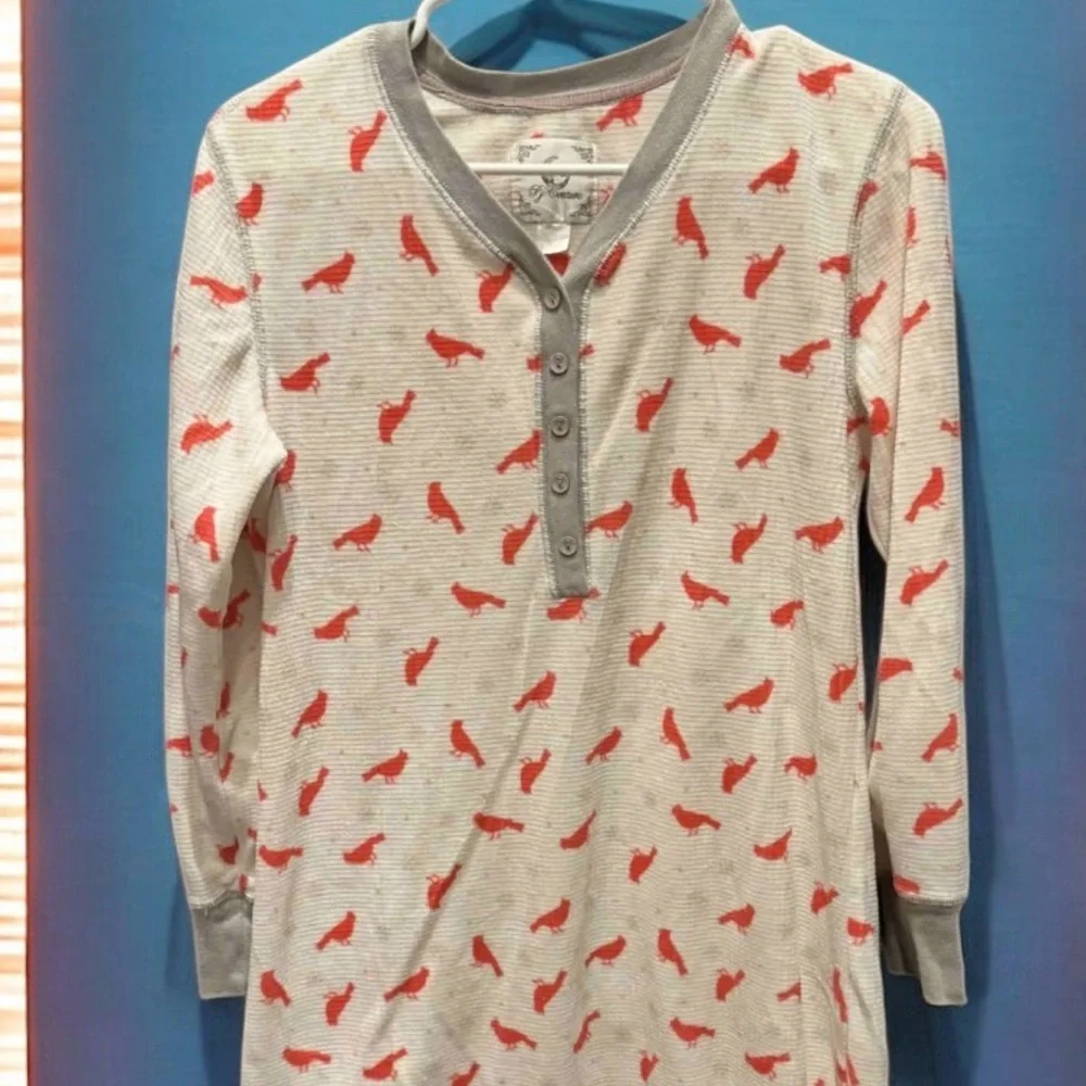 Pj Couture Gray and Red Long Sleeve Henley PJ NIGHTGOWN  MEDIUM